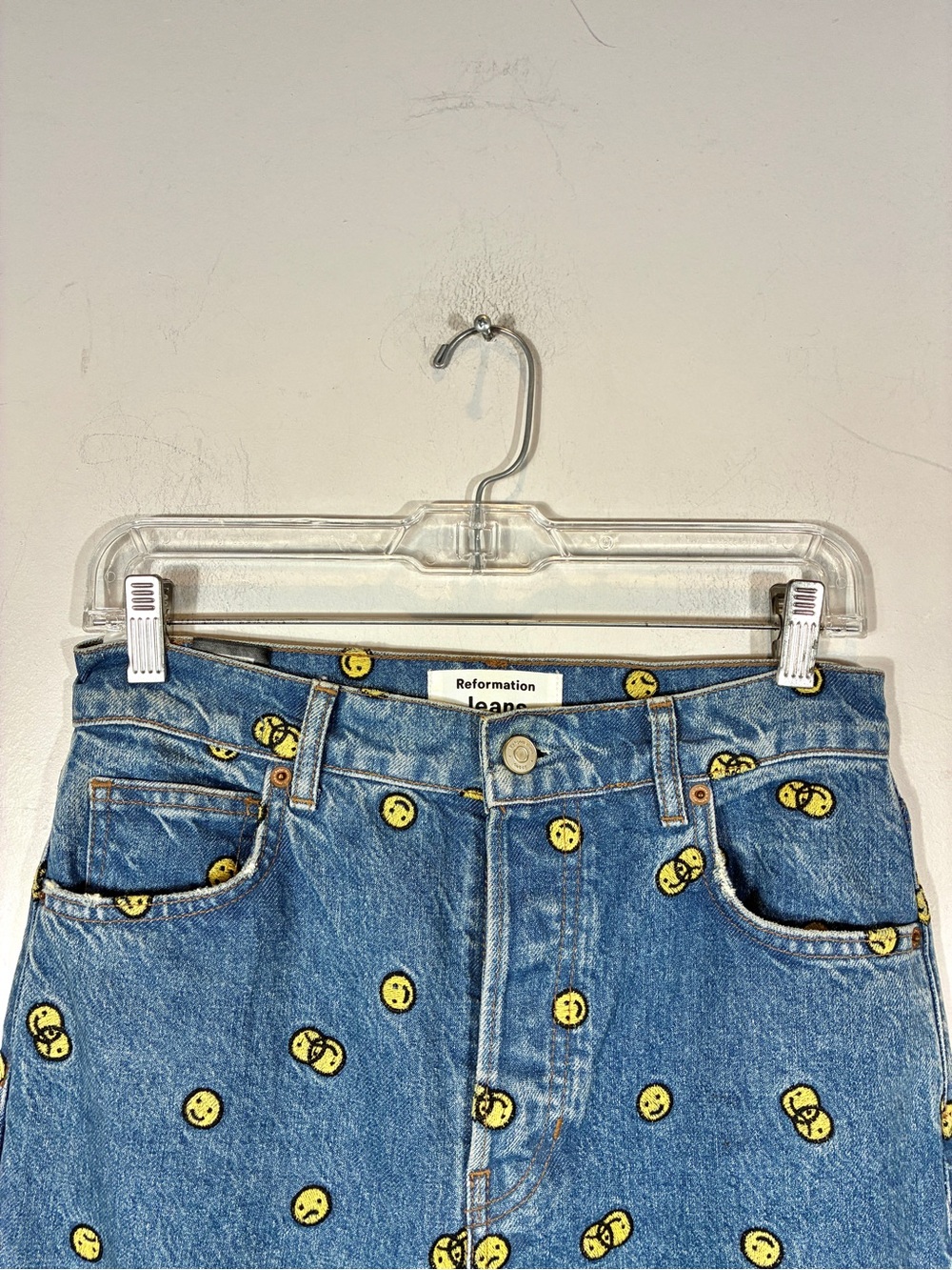 Reformation Mixed Emotions High Rise Straight Jeans Smiley Face Size 4 - Picture 5 of 9